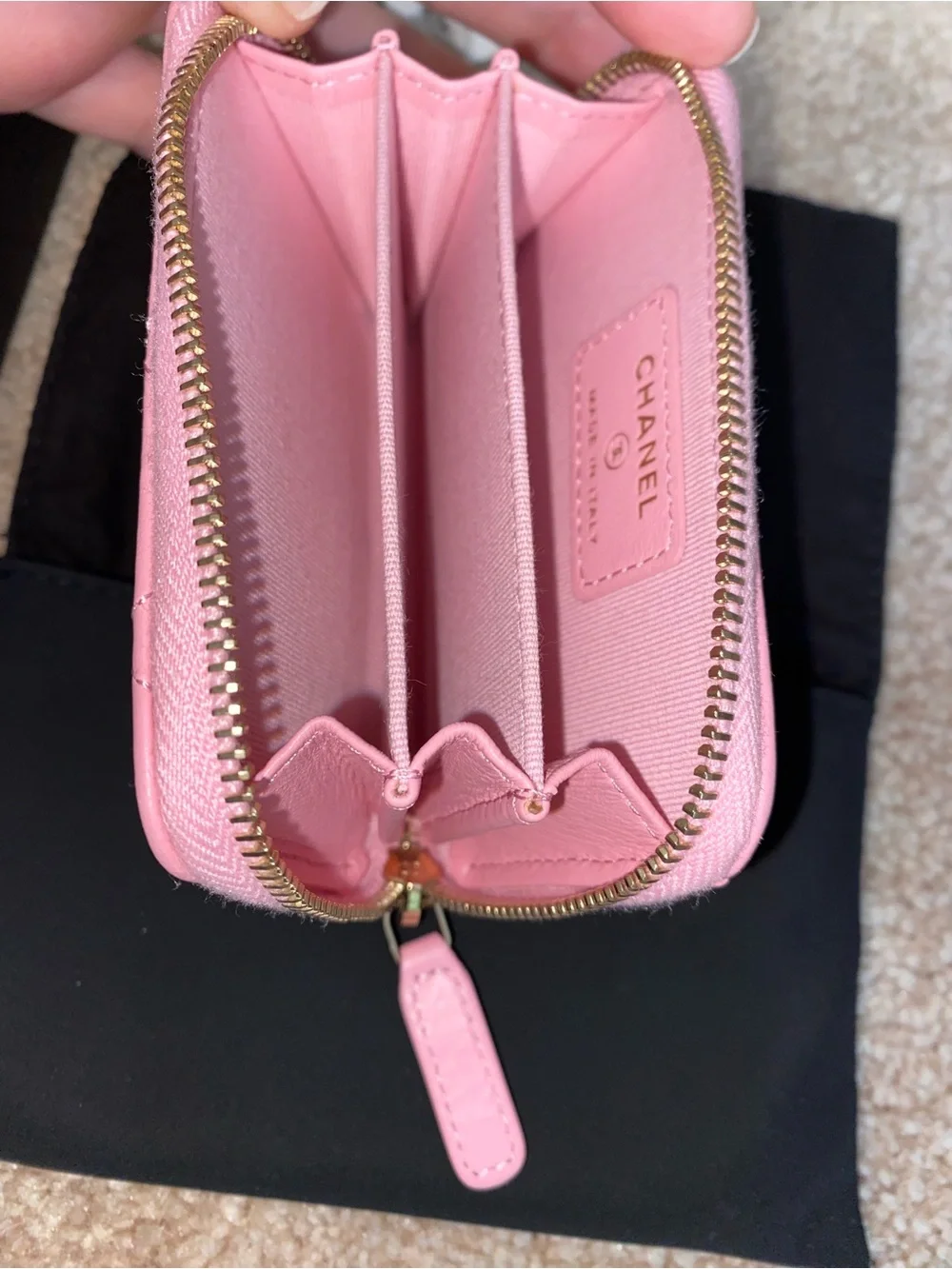 CHANEL | Lambskin Quilted Zip Around Coin Purse Light Pink